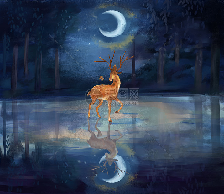 森林中的鹿插画图片下载-正版图片501345179-摄图网