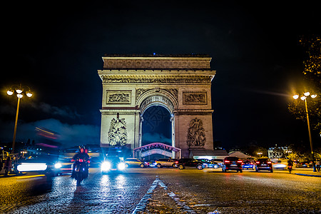 法国巴黎夜景法国巴黎凯旋门背景