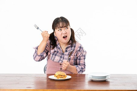 胖女孩吃汉堡图片