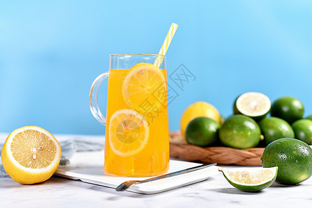 冷饮夏日柠檬背景高清图片