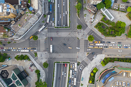 汾阳路太原路口航拍城市繁华街头路口立体交通背景