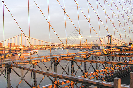 纽约大桥黄昏时分的纽约地标布鲁克林大桥一角背景