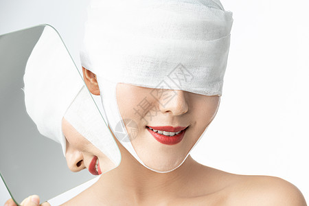 美女眼部缠纱布高清背景图片医用敷料包绷带纱布高清背景图片女性整容