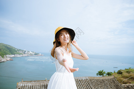 夏日海报夏日海边清新美女背景