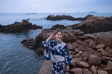 海边和服美女图片