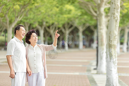 老年人户外散步高清图片