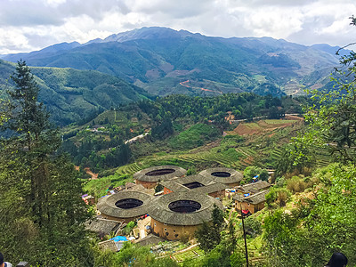 福建永定客家土楼景点风光背景图片