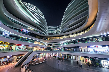 商场人流北京银河SOHO城夜景背景