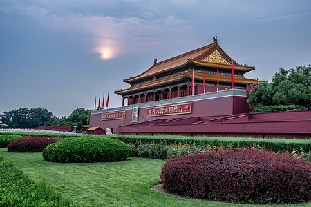 北京天安门的日落背景图片