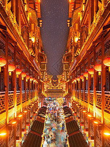 网红城市重庆洪崖洞游客夜景图片