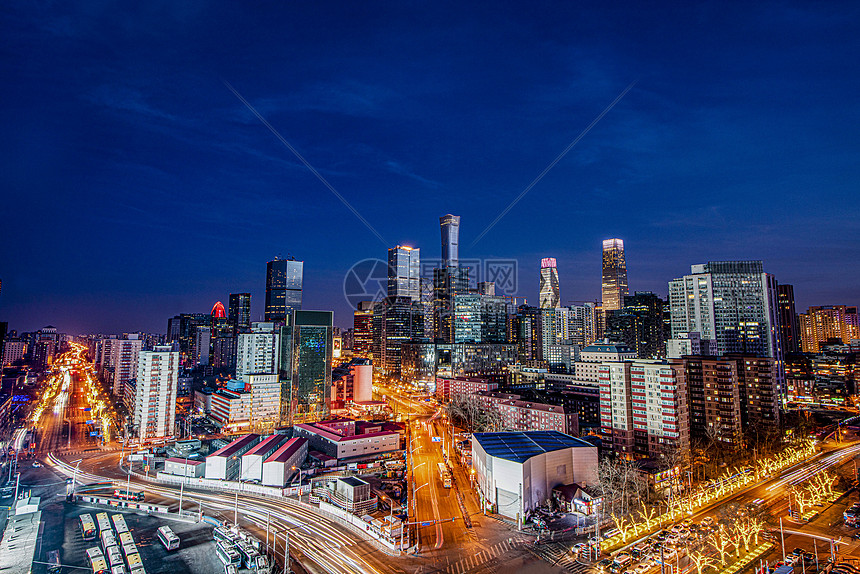 北京城市CBD夜晚全景图片