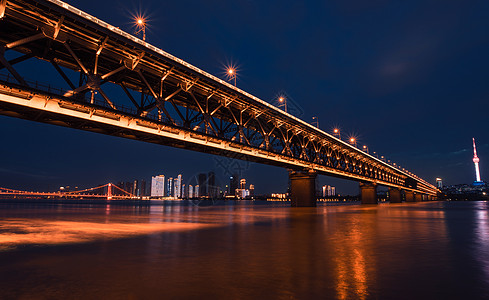 江城城市天际线武汉长江大桥夜景风光背景