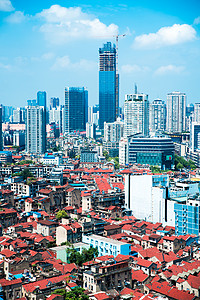 江城城市天际线武汉鹦鹉洲建筑风光背景