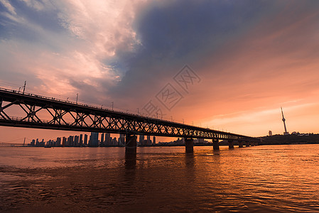 江城城市天际线武汉长江大桥风光背景