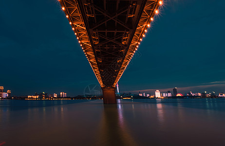 江城城市天际线武汉长江大桥夜景风光背景