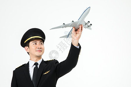 飞机模型飞行员机长手拿飞机形象背景