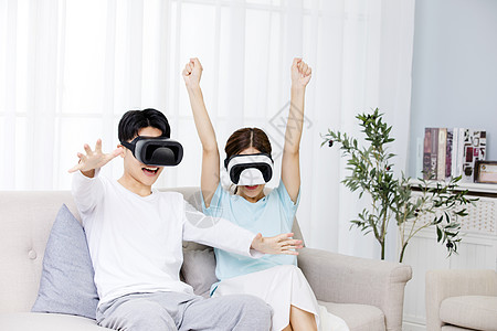 科技年轻情侣居家体验VR背景