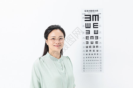 中年女性戴近视眼镜背景图片