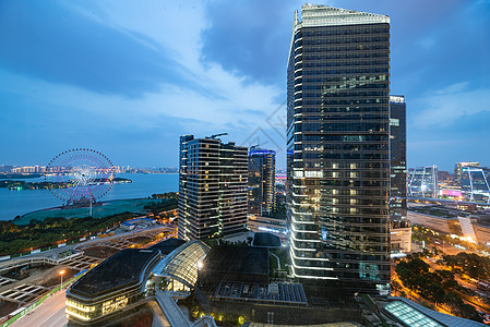 海边城市夜景苏州工业园区夜景背景