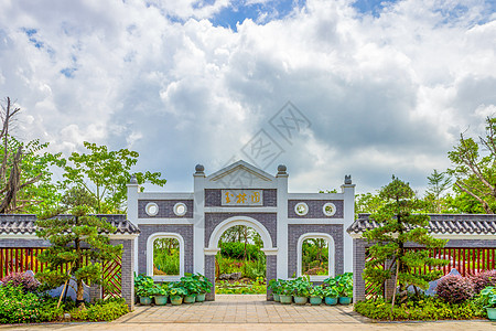 仿古玉牌素材玉林园林风光背景