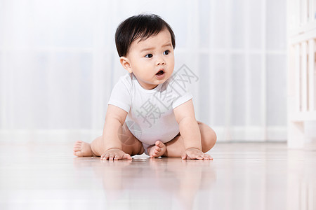 婴儿坐在地板上背景图片