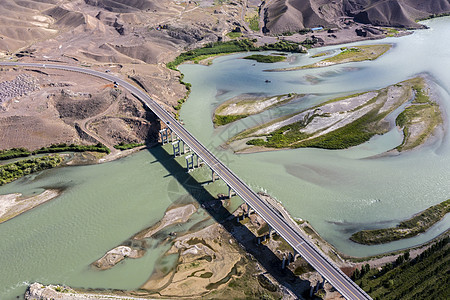 航拍伊犁河大桥背景图片