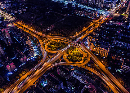 航拍福州五里亭立交桥夜晚道路高清图片素材