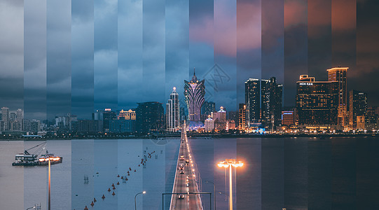河流澳门城市分时摄影背景