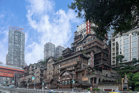 重庆地标建筑洪崖洞全景背景图片