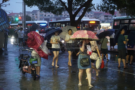 2019年8月9日上海，利奇马台风天气出行在外的市民【媒体用图】（仅限媒体用图使用，不可用于商业用途）图片