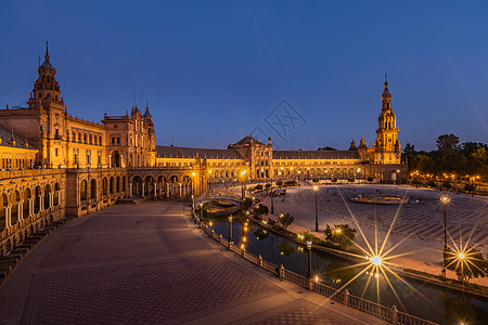 西班牙城市西班牙塞维利亚西班牙广场夜景背景