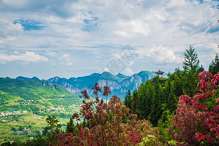 红色背景大气恩施大峡谷风景背景