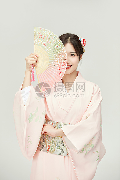 和服美女手拿扇子高清图片下载 正版图片 摄图网