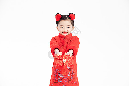 春节拿红包儿童形象背景图片