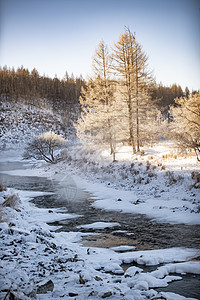 雪花冰冬季的河流背景