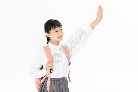 中学生女孩招手图片素材