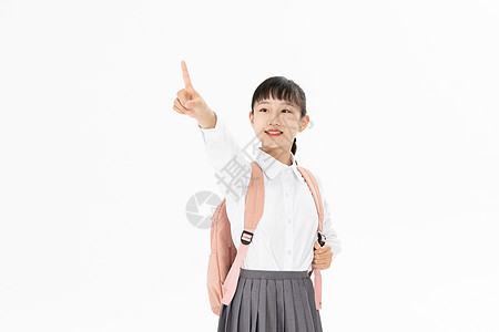 中学生女孩指向远方图片