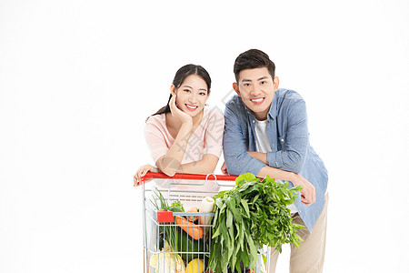 情侣推购物车买菜图片素材