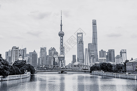 上海陆家嘴黑白风景背景图片