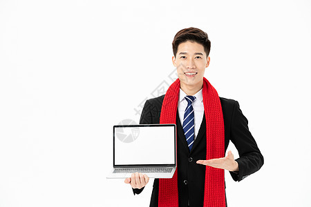 商务男性拿笔记本电脑图片