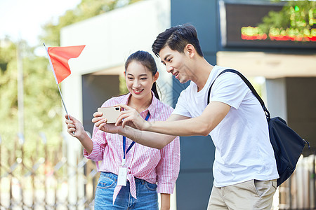 游客旅游拍照留念亚洲人高清图片素材