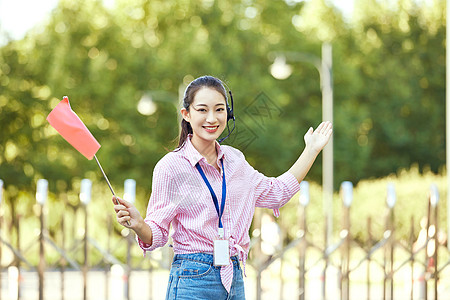 人物介绍展架女导游形象背景