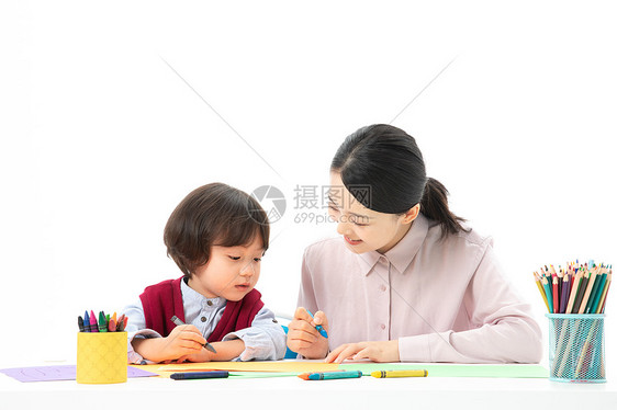 儿童幼教老师带学生画画图片