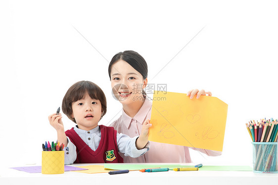 儿童幼教老师带学生画画图片