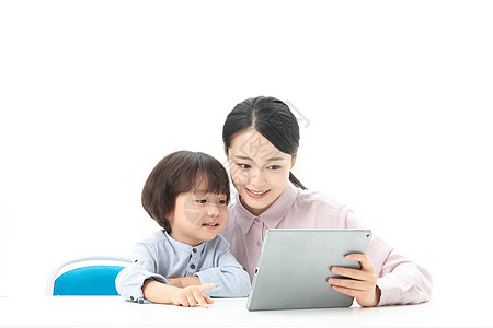 母子玩平板电脑儿童幼教平板电脑在线学习背景
