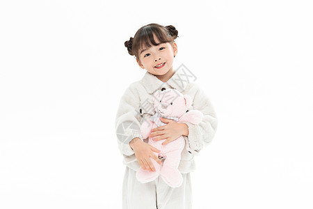 小女孩抱小熊玩偶高清图片