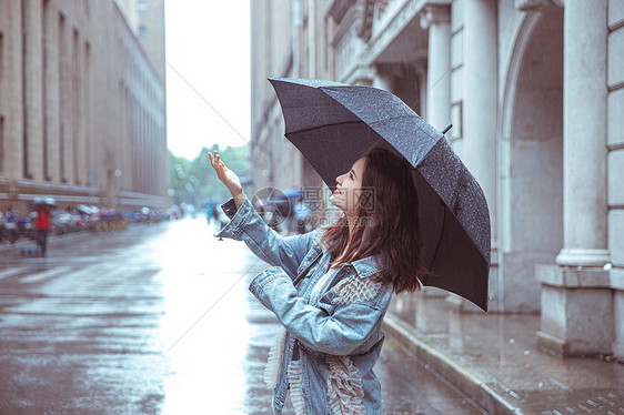 在街上撑伞女性形象图片