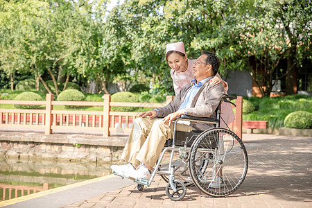 重阳节首页护士户外照顾病人背景