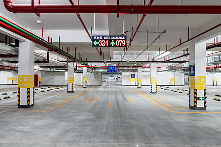 智能室内新开放的地下停车场背景