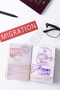 移民国外留学出国签证visa盖章图片